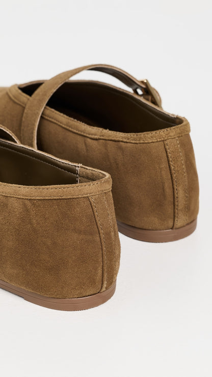 Vick Buckle Ballet Flat Shoe - Dried Olive Suede