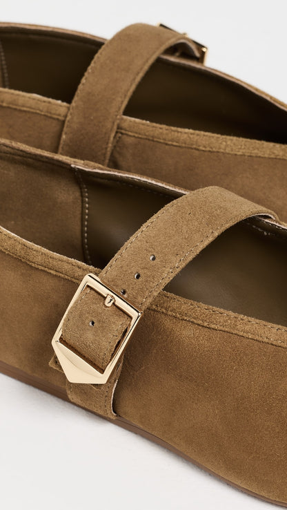 Vick Buckle Ballet Flat Shoe - Dried Olive Suede