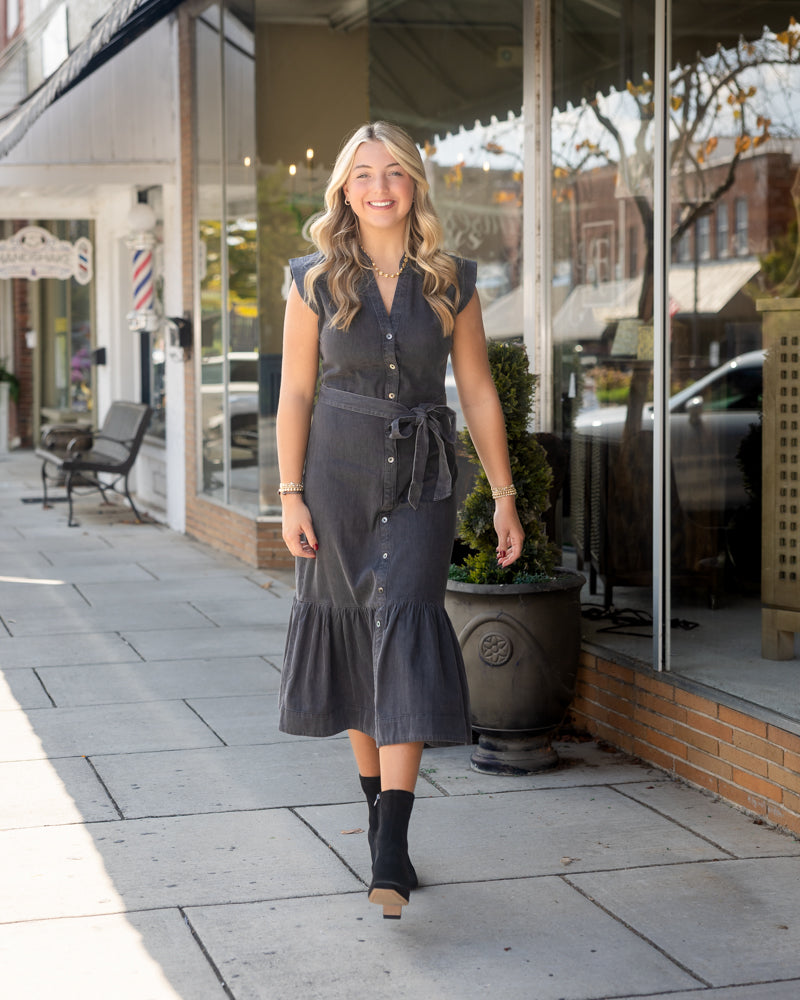 Button Down Midi Dress - Washed Black