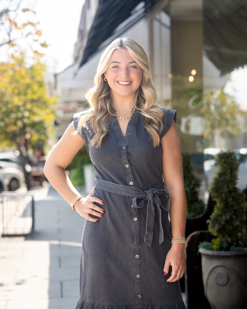 Button Down Midi Dress - Washed Black