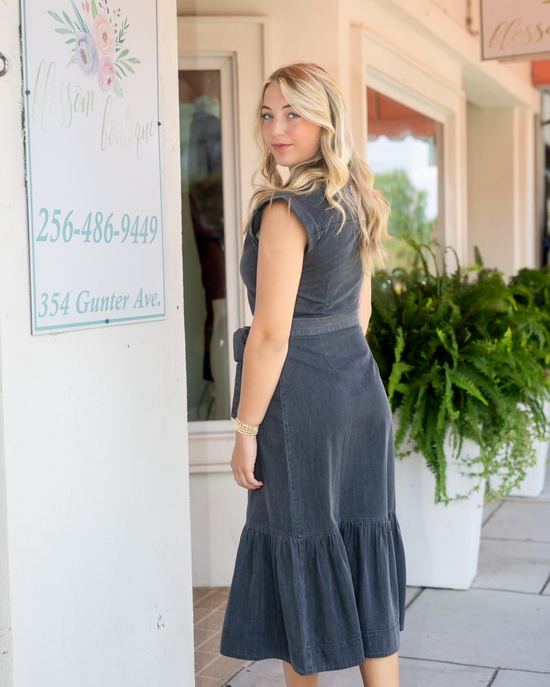 Button Down Midi Dress - Washed Black