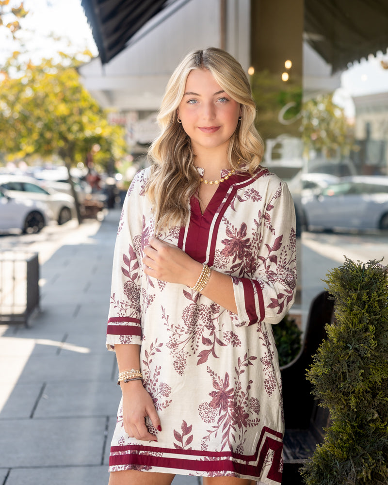 Floral Print Dress - Burgundy