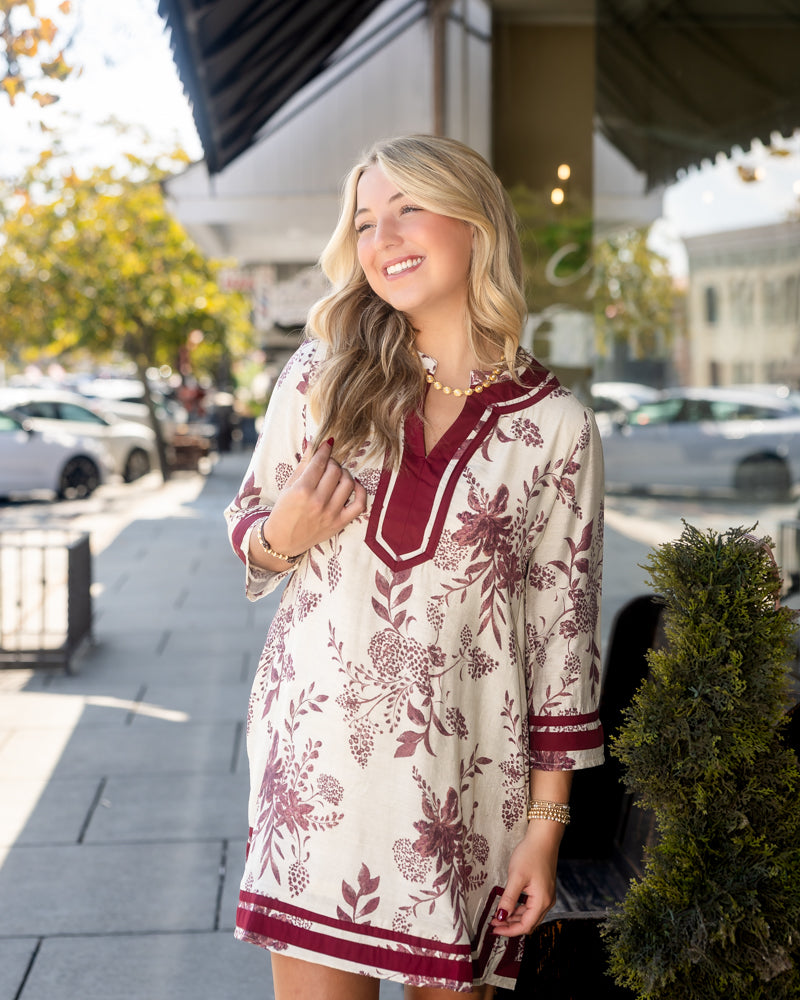 Floral Print Dress - Burgundy