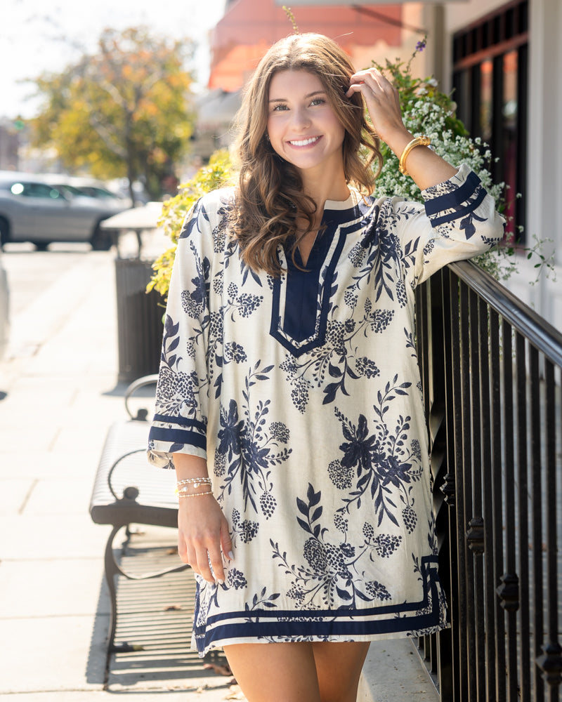 Floral Print Dress - Dark Navy