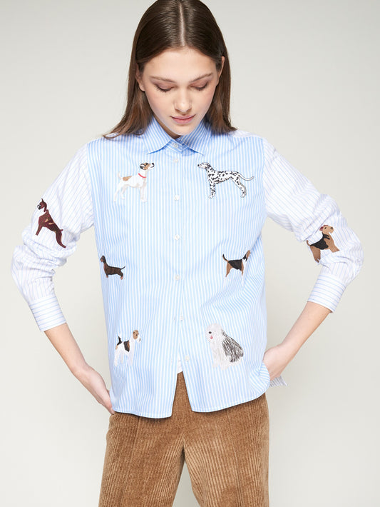 Isa Dog Embroidery Shirt - Blue