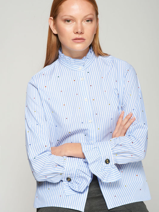 Nicola Multicolor Strass Shirt - Sky Blue