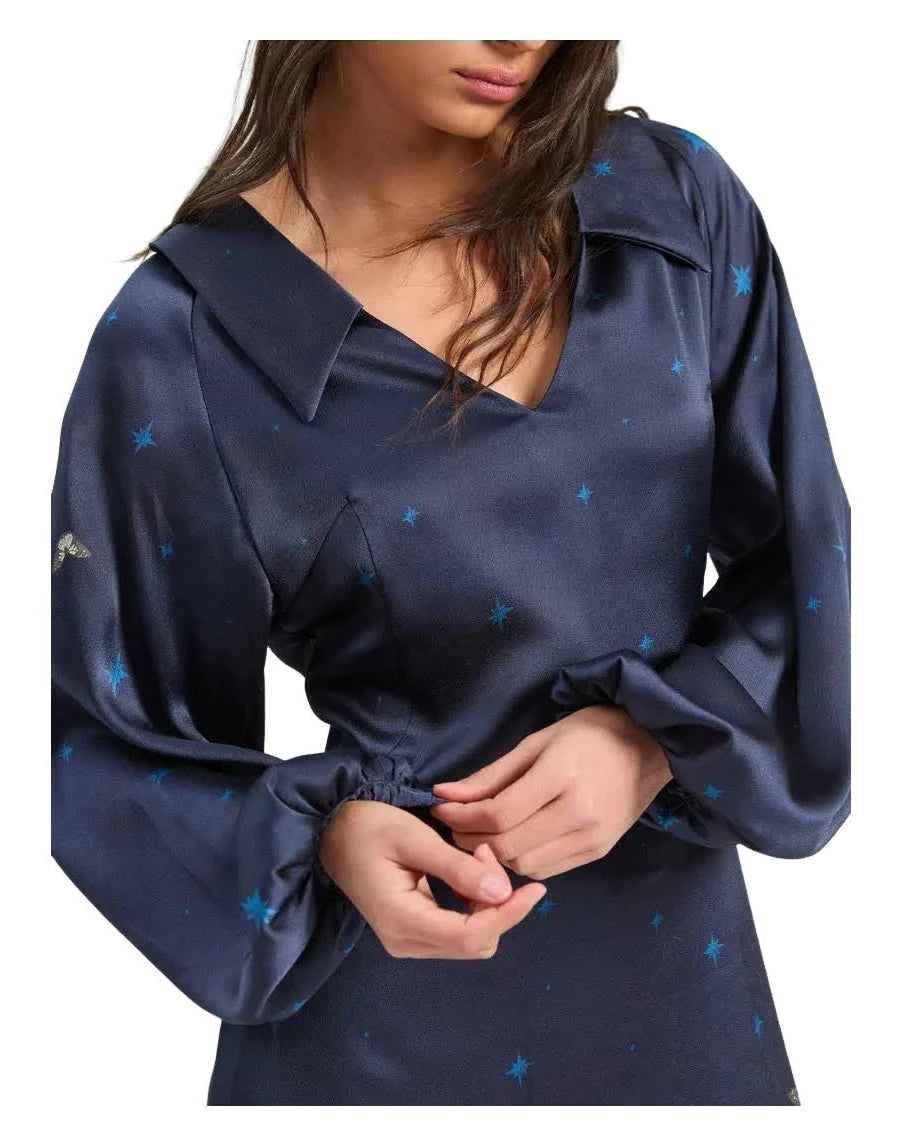 Flowers and Butterflies Long Dress - Navy