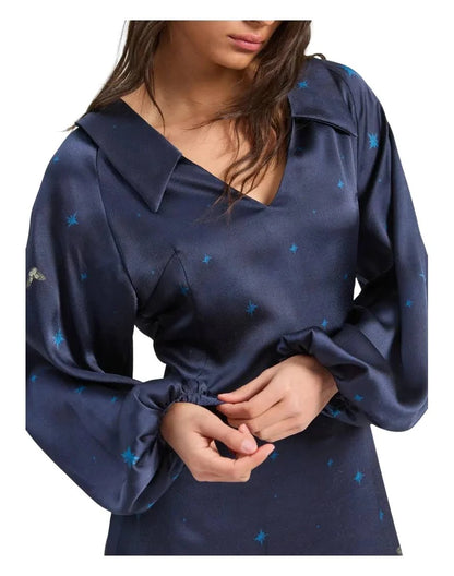 Flowers and Butterflies Long Dress - Navy