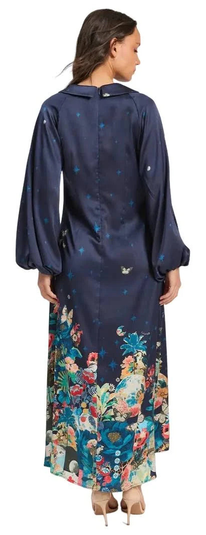 Flowers and Butterflies Long Dress - Navy