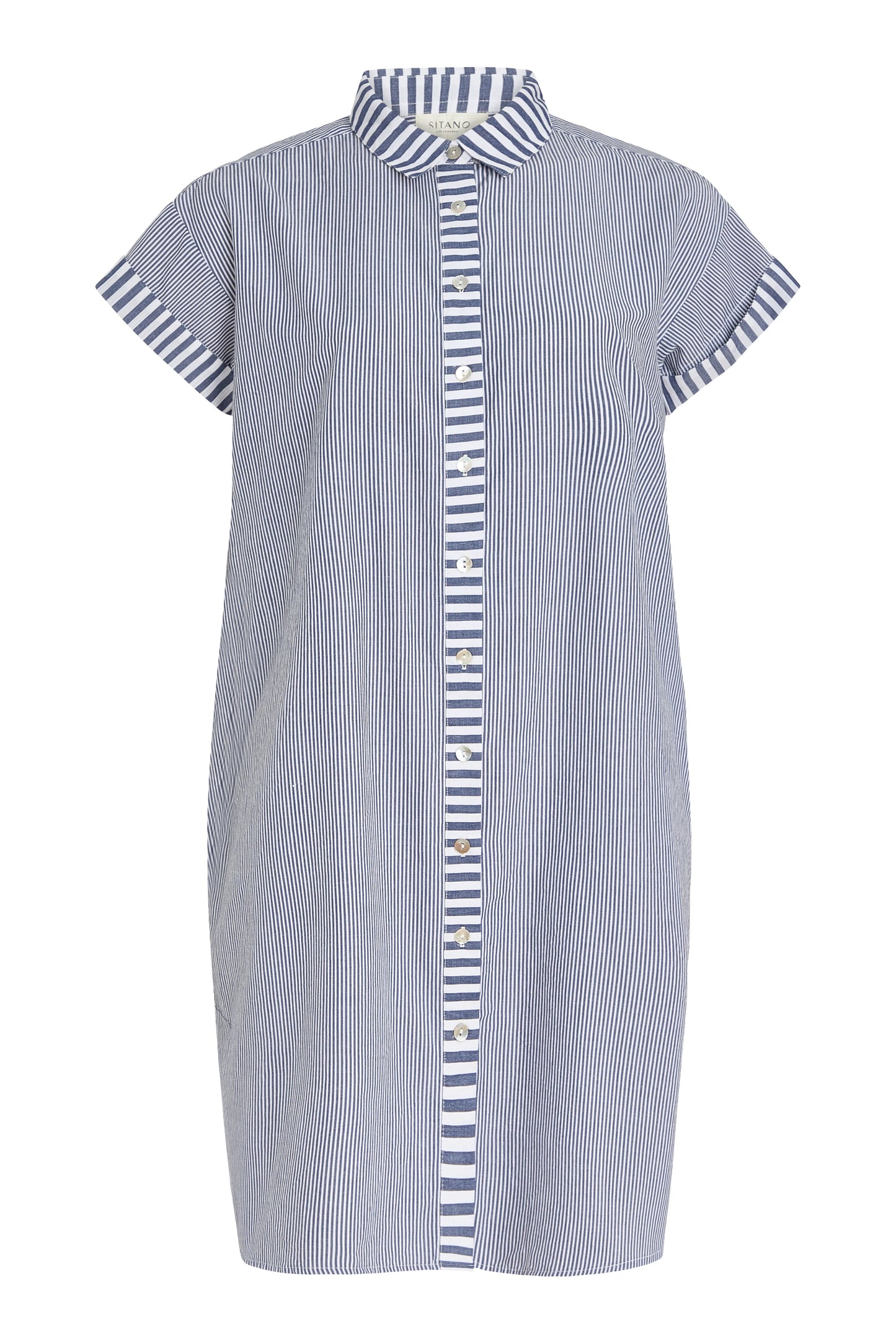 Riga Short Sleeve Short Dress - Navy Stripes