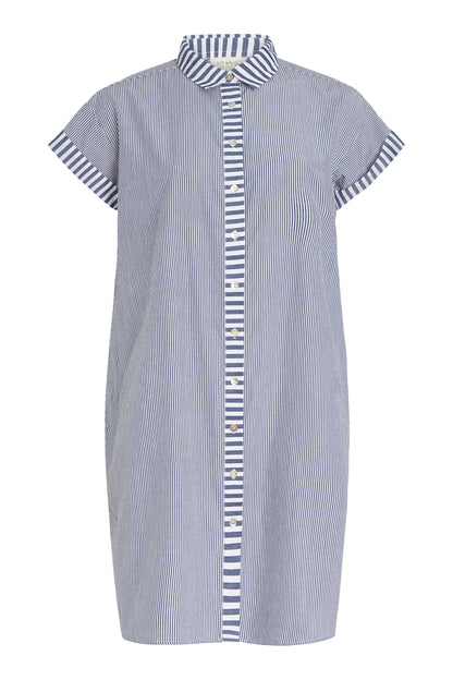 Riga Short Sleeve Short Dress - Navy Stripes