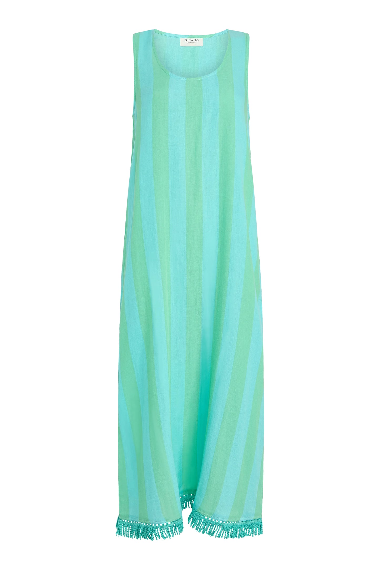Positano Midi Tank Dress - Blue/Green Cabana Stripes