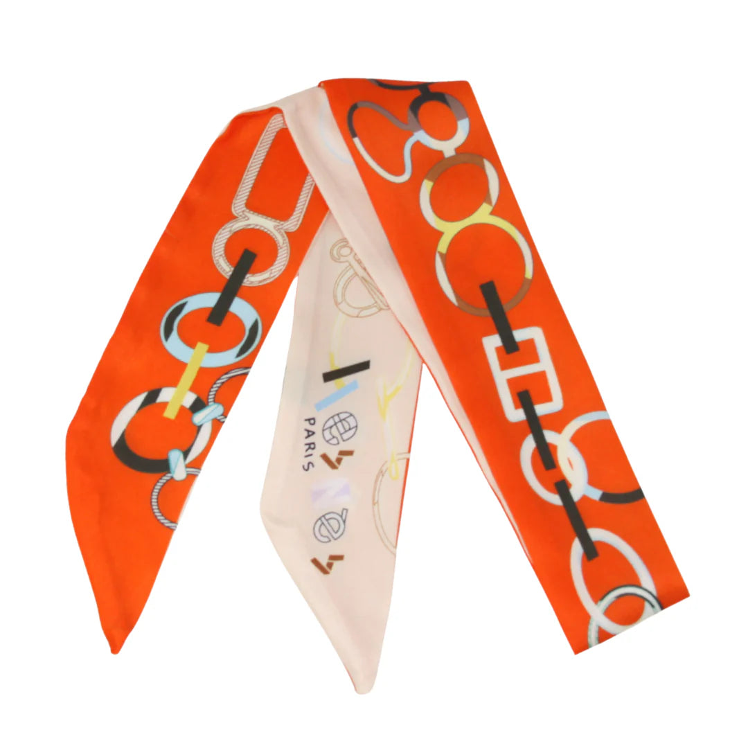 Colorful Circle Chain Twilly Scarf - Orange