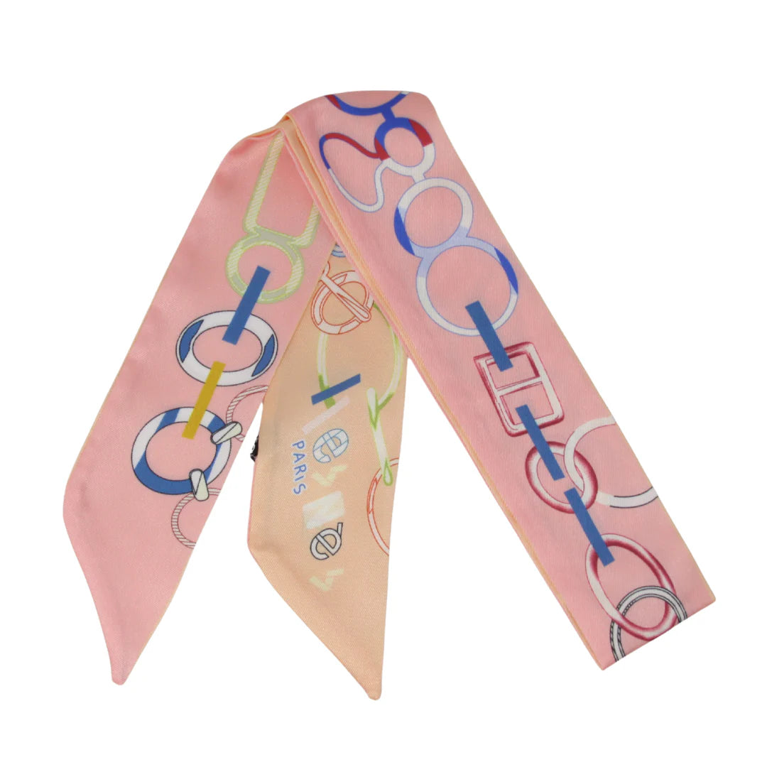 Colorful Circle Chain Twilly Scarf - Pink