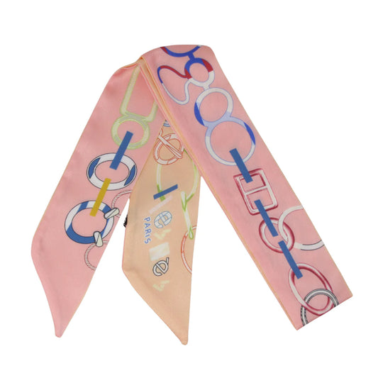 Colorful Circle Chain Twilly Scarf - Pink