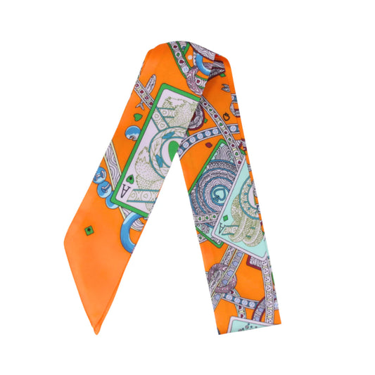 Playing Card Pattern Twilly Scarf - Orange