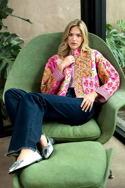 Patchwork Quilted Jacket - Pink