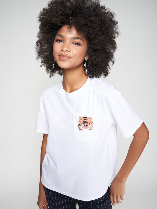 Tiger Embroidery T-Shirt - White