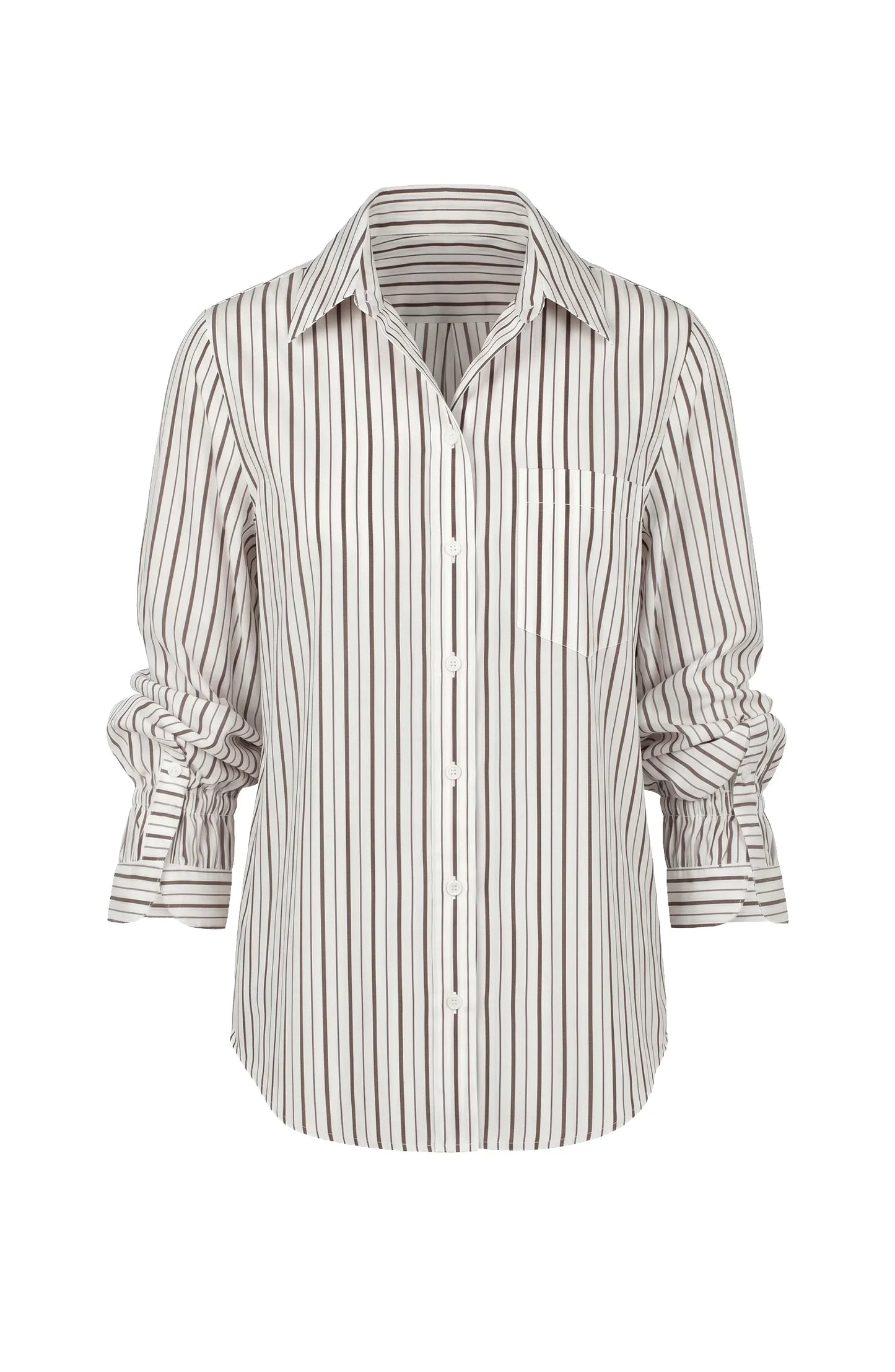 Adjustable Sleeve Button Front Top - Cream Dark Espresso