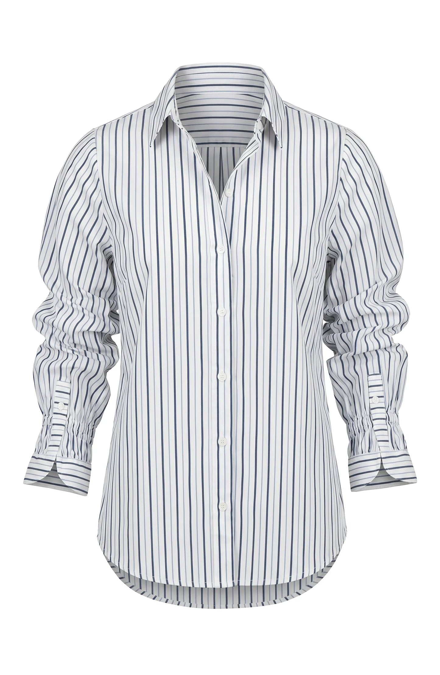 Adjustable Sleeve Button Front Top - White Club Navy