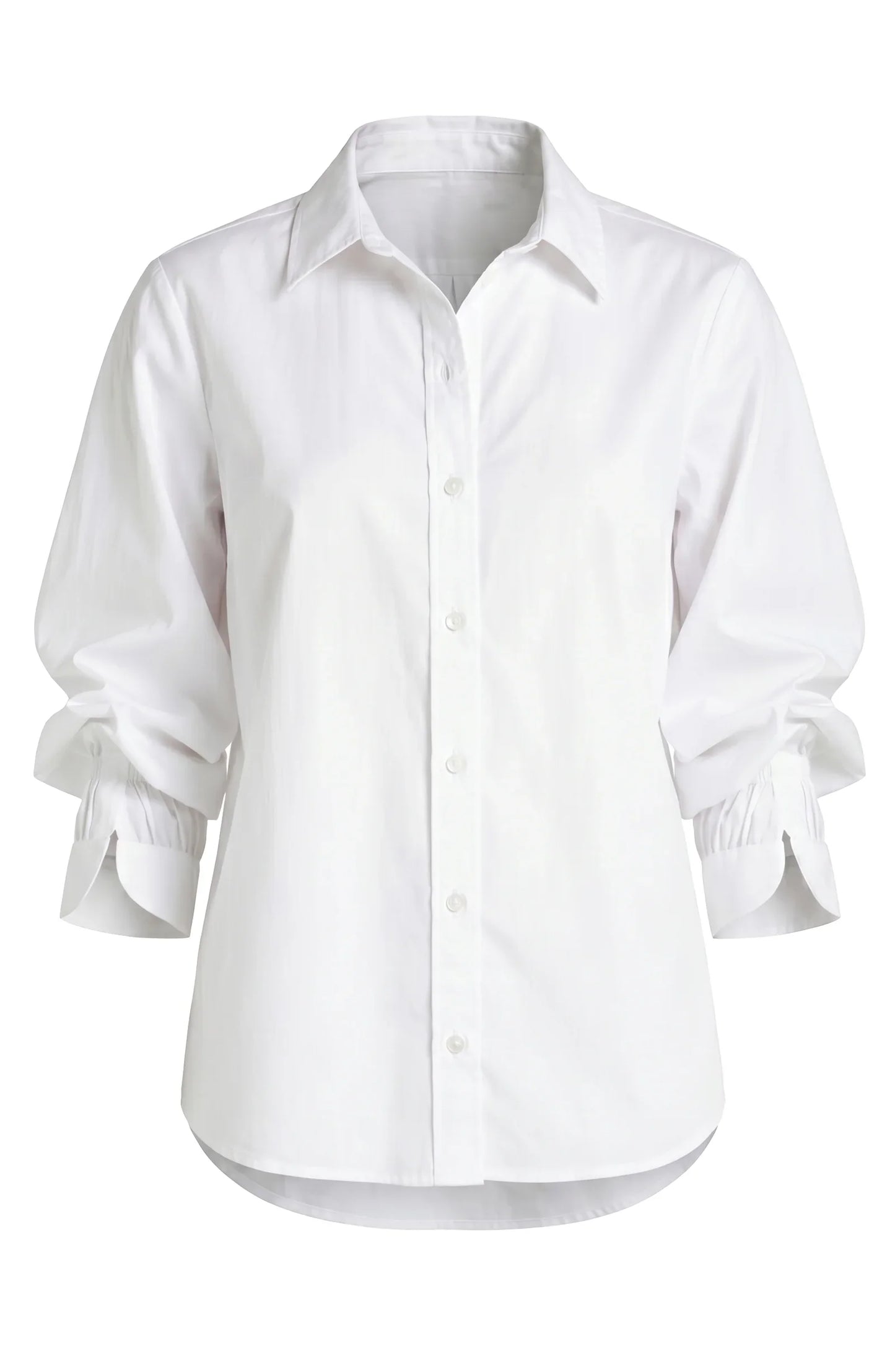 Adjustable Sleeve Button Front Top - White