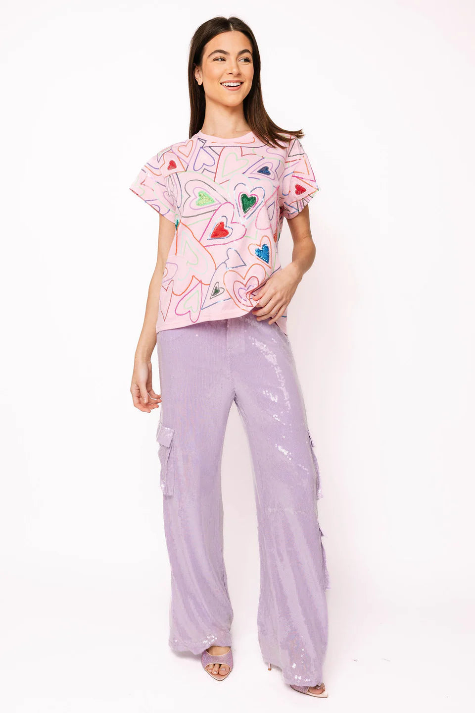 Queen of Sparkles Light Pink Groovy Heart Tee Shirt