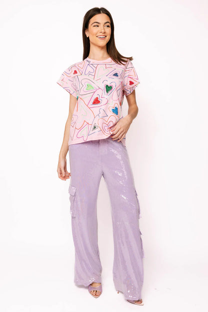 Queen of Sparkles Light Pink Groovy Heart Tee Shirt