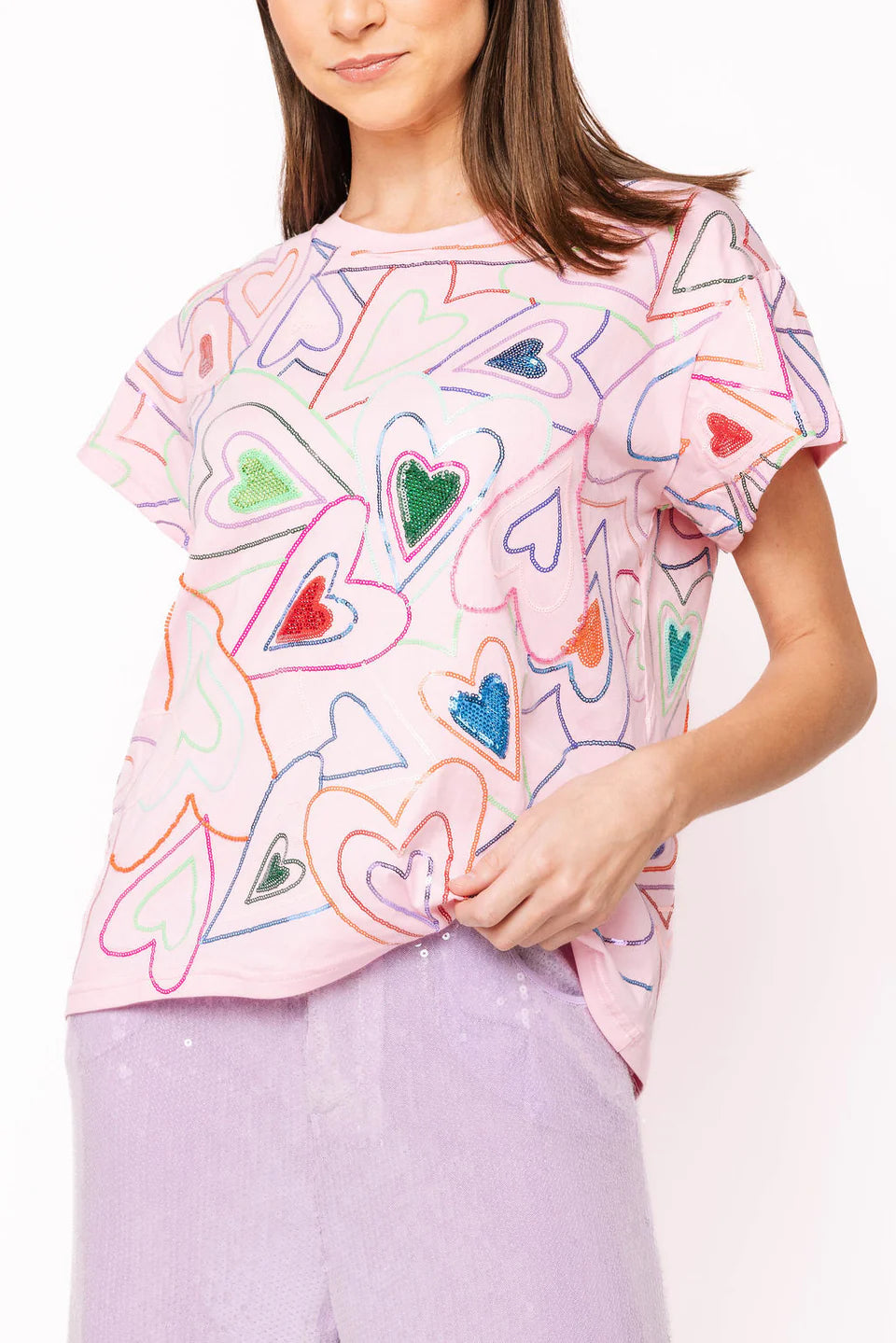 Queen of Sparkles Light Pink Groovy Heart Tee Shirt
