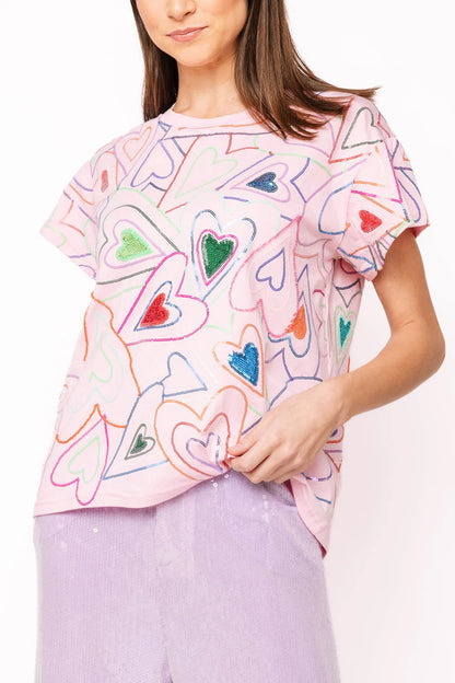 Queen of Sparkles Light Pink Groovy Heart Tee Shirt