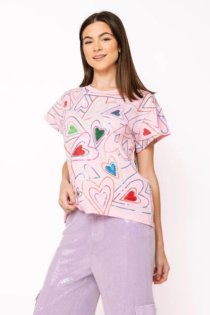 Queen of Sparkles Light Pink Groovy Heart Tee Shirt