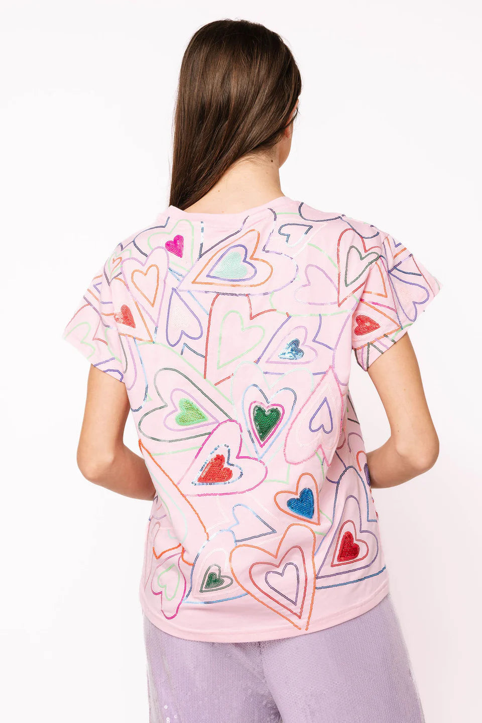 Queen of Sparkles Light Pink Groovy Heart Tee Shirt