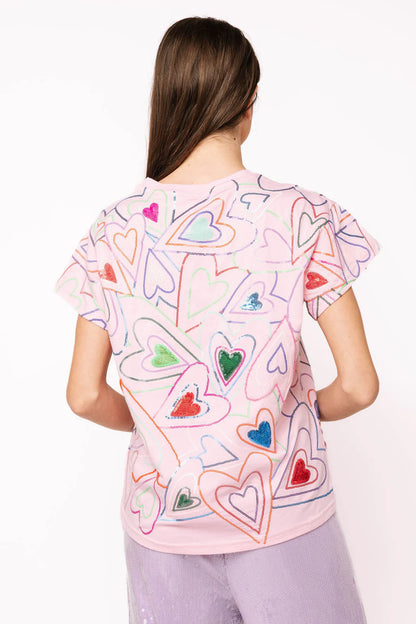Queen of Sparkles Light Pink Groovy Heart Tee Shirt