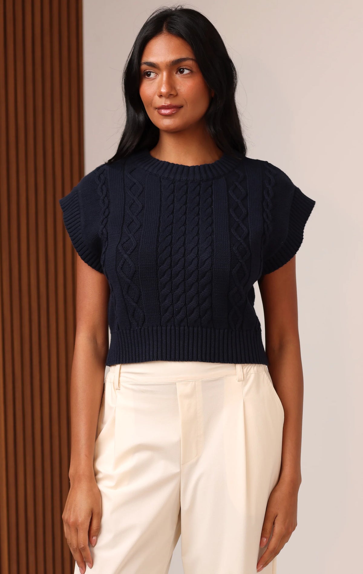 Veronica Sweater Vest Top - Navy