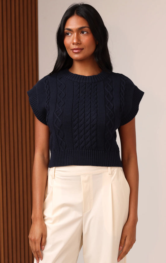 Veronica Sweater Vest Top - Navy