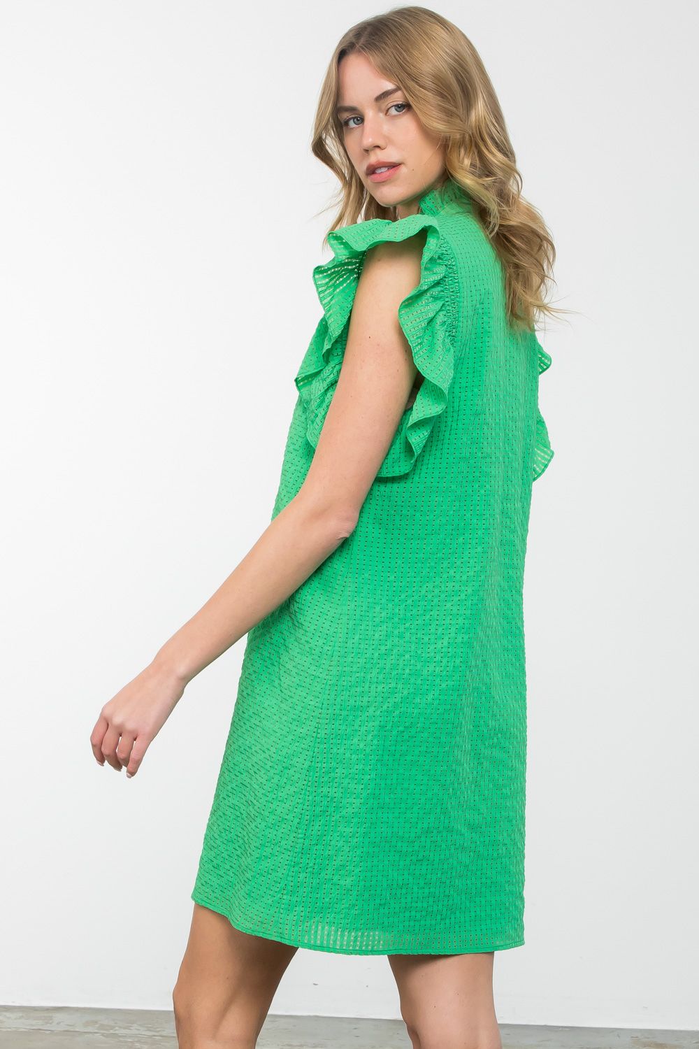 Ruffle Sleeve Textured Dress