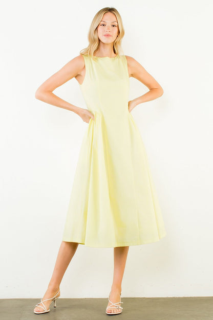 Sleeveless Gathered Waist Midi Dress - Yellow