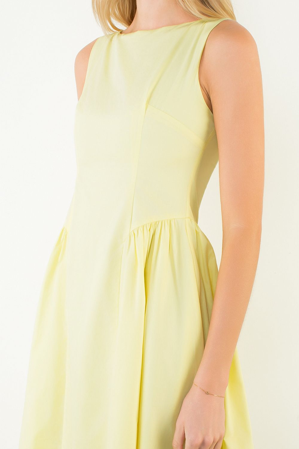 Sleeveless Gathered Waist Midi Dress - Yellow