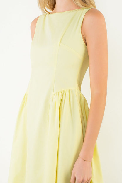 Sleeveless Gathered Waist Midi Dress - Yellow