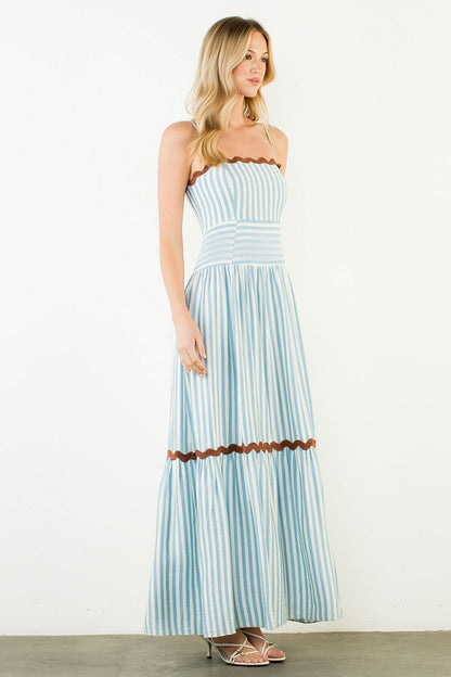 Ric Rac Striped Tiered Maxi Dress - Blue