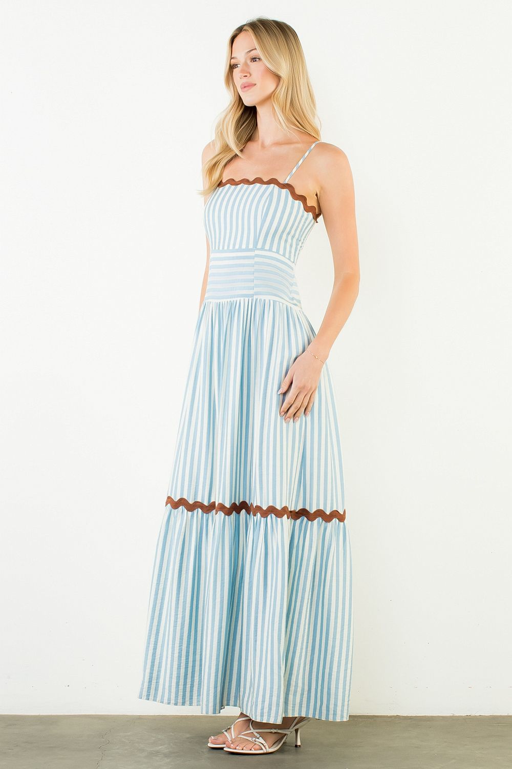 Ric Rac Striped Tiered Maxi Dress - Blue