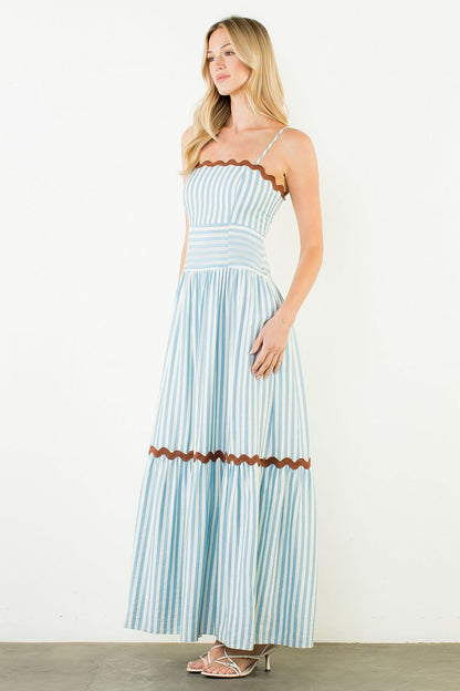 Ric Rac Striped Tiered Maxi Dress - Blue