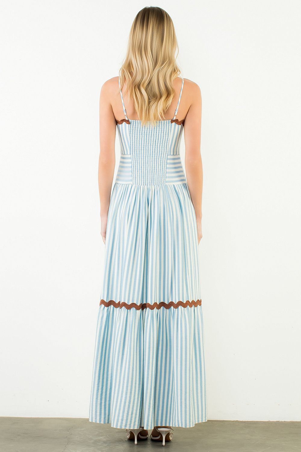 Ric Rac Striped Tiered Maxi Dress - Blue