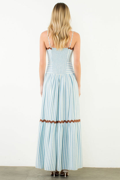 Ric Rac Striped Tiered Maxi Dress - Blue