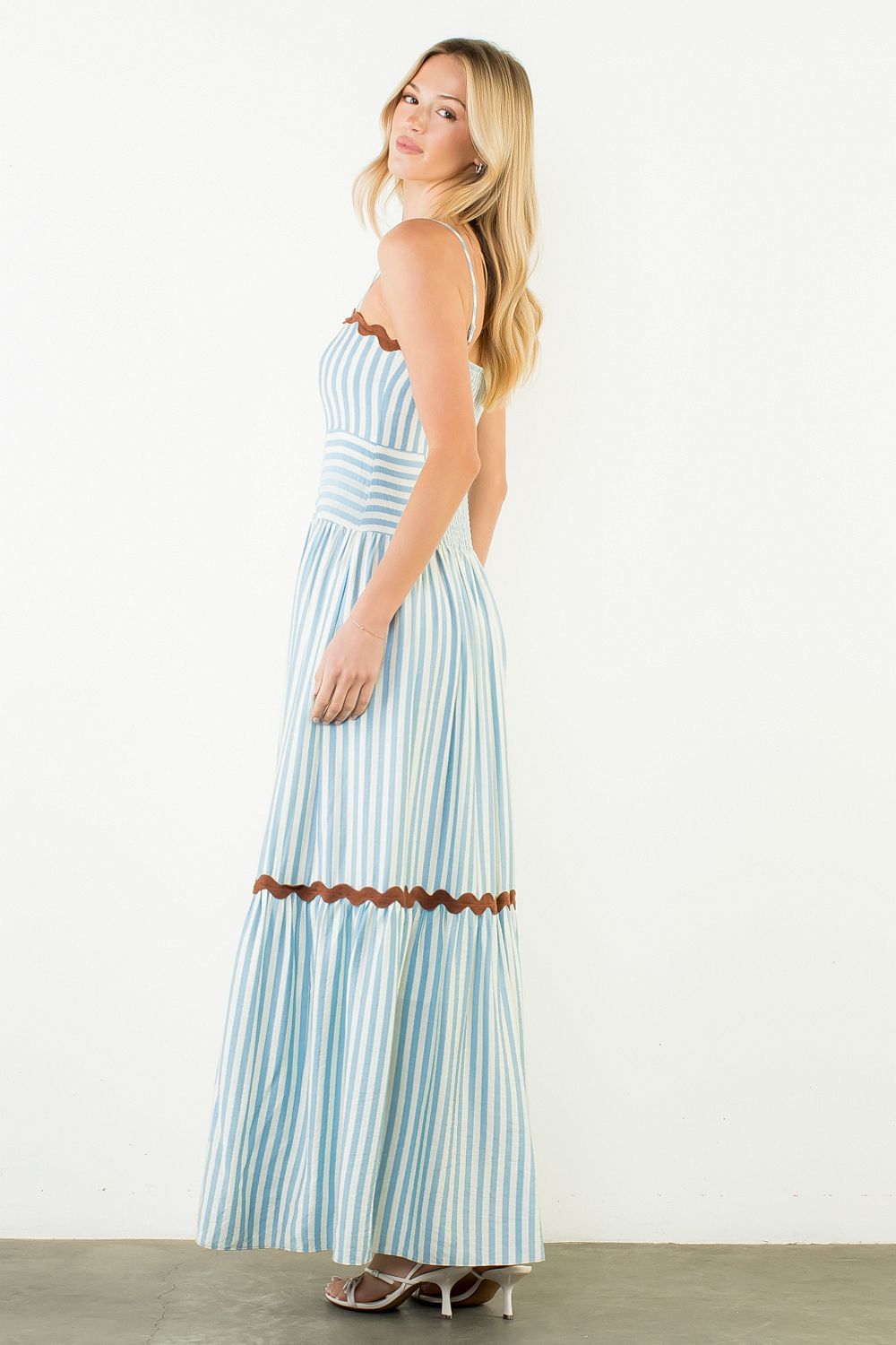 Ric Rac Striped Tiered Maxi Dress - Blue