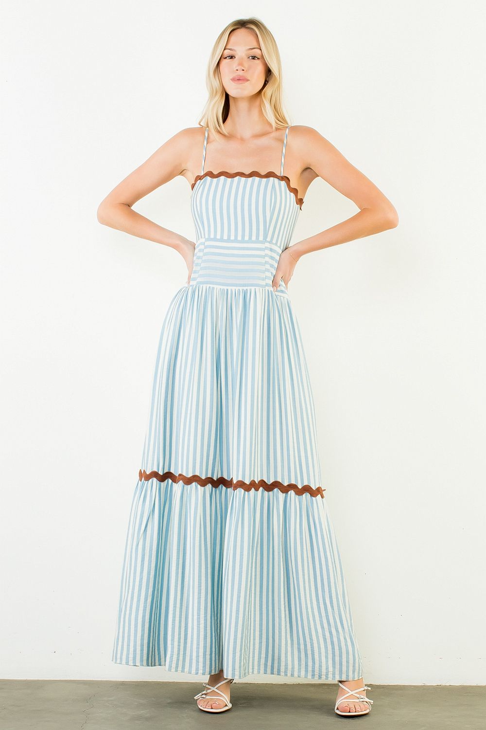 Ric Rac Striped Tiered Maxi Dress - Blue