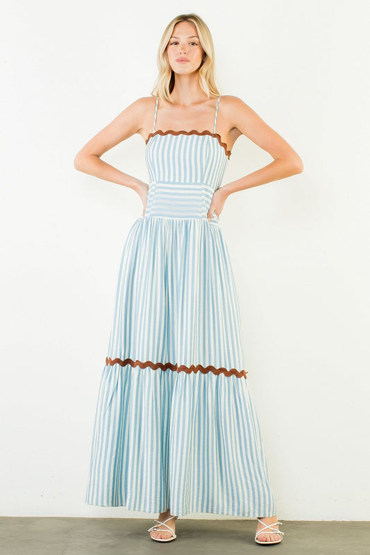 Ric Rac Striped Tiered Maxi Dress - Blue