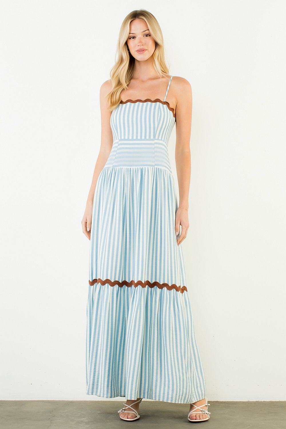 Ric Rac Striped Tiered Maxi Dress - Blue