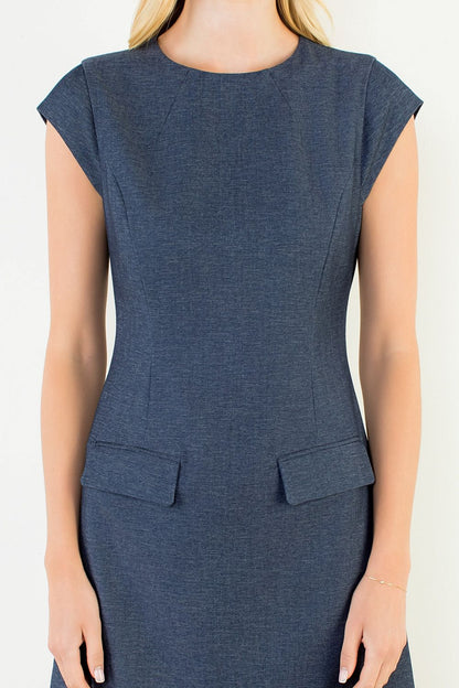 Denim Short Dress with Front Pockets - Navy