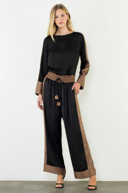 Satin Stripe Detail Pants - Black