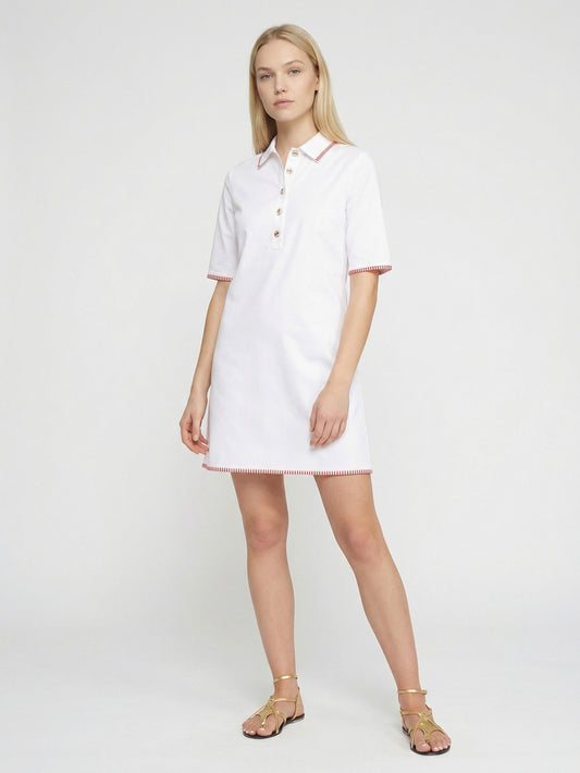 Detailed Trim Dress - White/Red